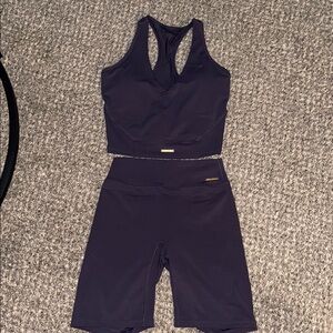WHITNEY SIMMONS Gymshark Navy Workout Tank/Biker Shorts Matching Set